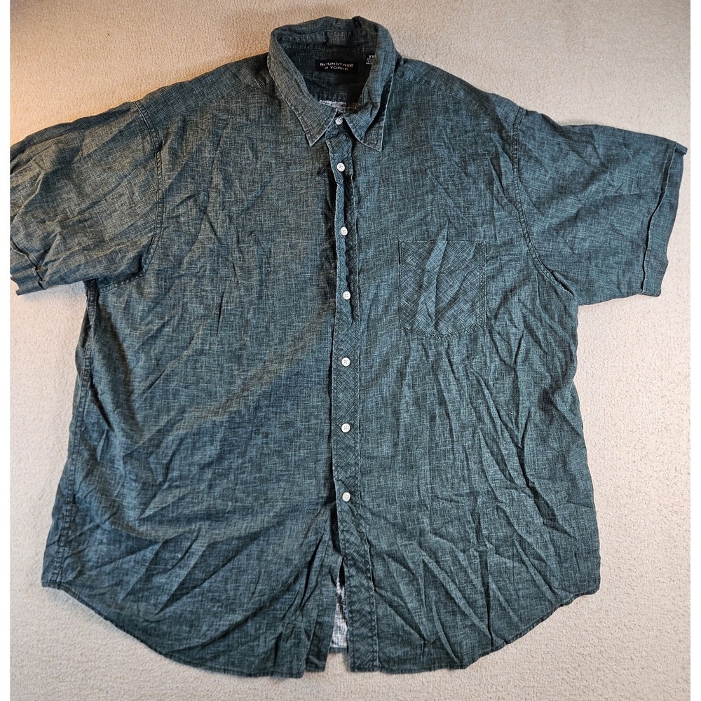 Roundtree & Yorke Men's XXL Linen Cotton Short Sleeve Button Up Shirt Green